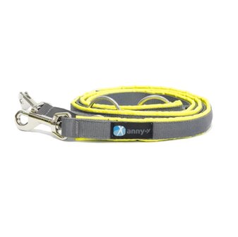 AnnyX adjustable dog leash lined - Grey/Neon Yellow