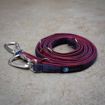 AnnyX SAFETY Verstelbare hondenriem - extra veilig - Donkerblauw/bordeaux
