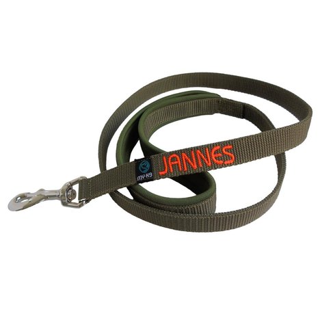 Neoprene handle dog leash with name