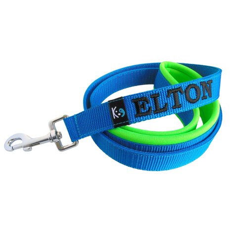 Neoprene handle dog leash with name