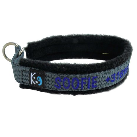 Fleece Half-Check dog collar with name - XS | My K9