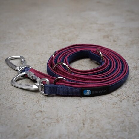 AnnyX SAFETY Verstelbare hondenriem - extra veilig - Donkerblauw/bordeaux