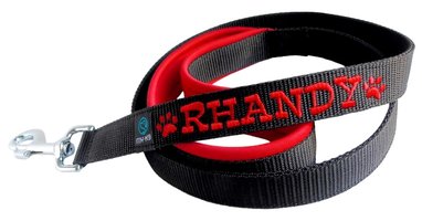 Blije Rhandy met zijn nieuwe halsband en riem